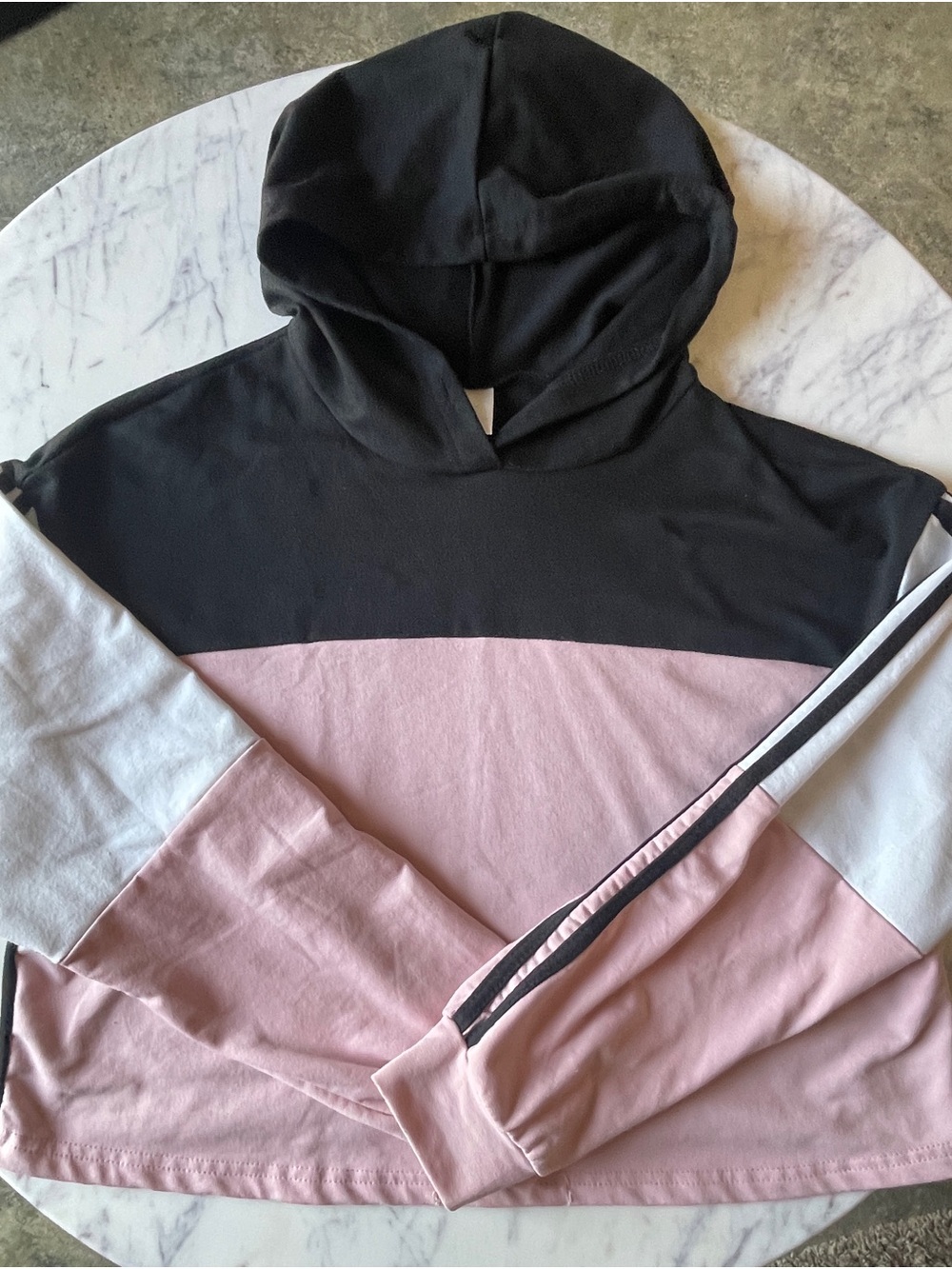Colorblock Pink and Black Hooded Sweatshirt